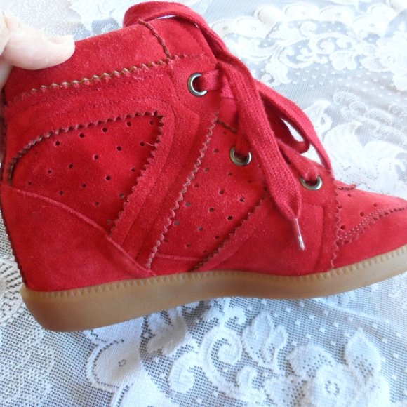 New Isabel Marant Raspberry Bobby Suede Leather Sneakers SIze 37 - Picture 4 of 15